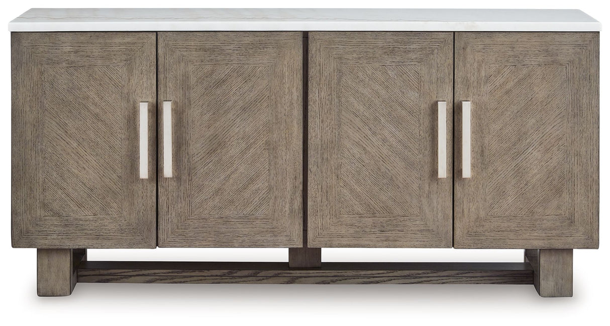 Loyaska - Extra Large TV Stand - Grayish Brown / White