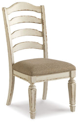 Realyn - Silla lateral de comedor tapizada (juego de 2) - Respaldo tipo escalera - Blanco desconchado