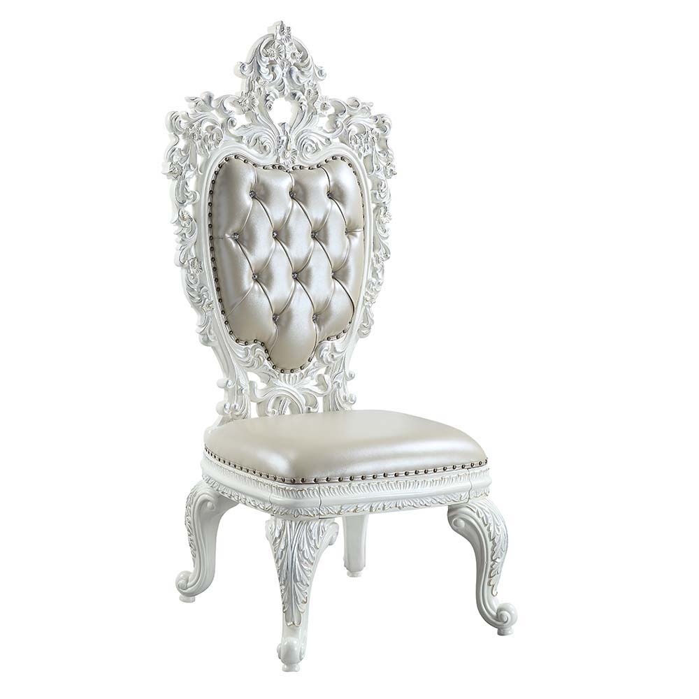 Vanaheim - Silla auxiliar (juego de 2) - Poliuretano beige y acabado blanco antiguo