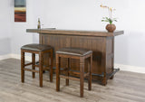80" Traditional Wood Home 3 Piece Bar Set With Rectangular Backless Stools - Tobacco Leaf