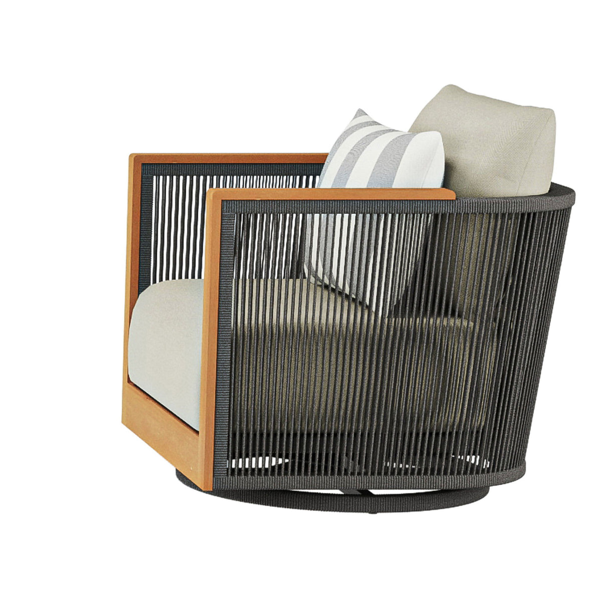 Veranda - Wicker & Wood Swivel Patio Club Chair With Cushions - Natural / Gray / Brown