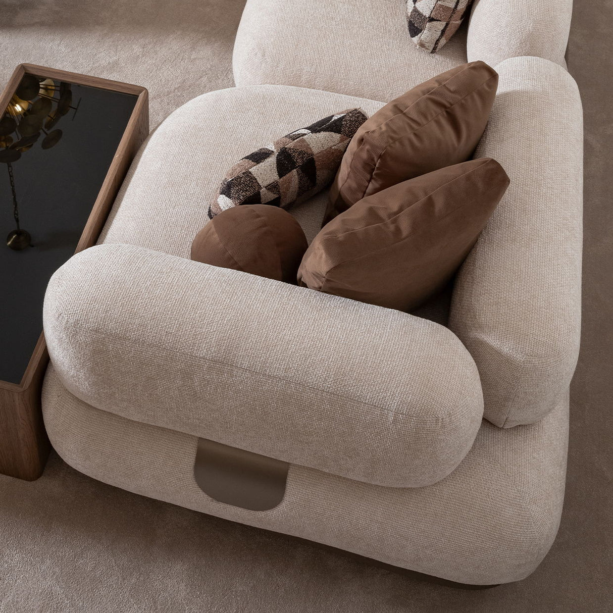 Bristol Point - Silla esquinera - Beige/Marrón cuero