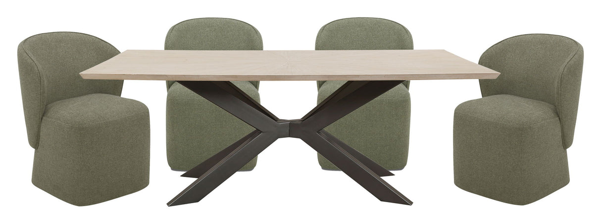 Crossings - Rectangular Dining Table With 4 Upholstered Chairs - Natural & Green