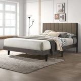 Valdemar - Cama Queen Size - Tela Marrón y Acabado Gris Desgastado