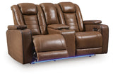 Gruaro - Sofá biplaza reclinable eléctrico con consola / Reposacabezas ajustable - Ámbar