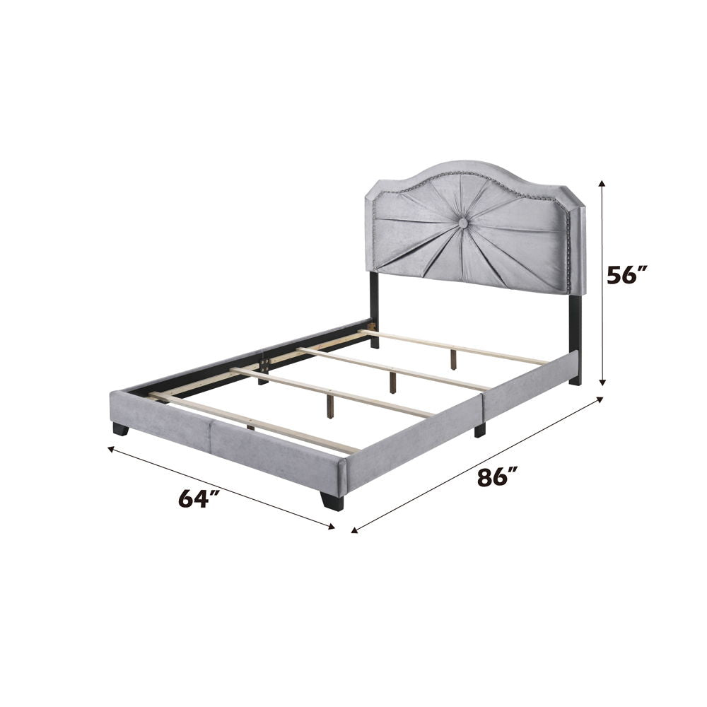 Frankie - Cama Queen - Terciopelo Gris