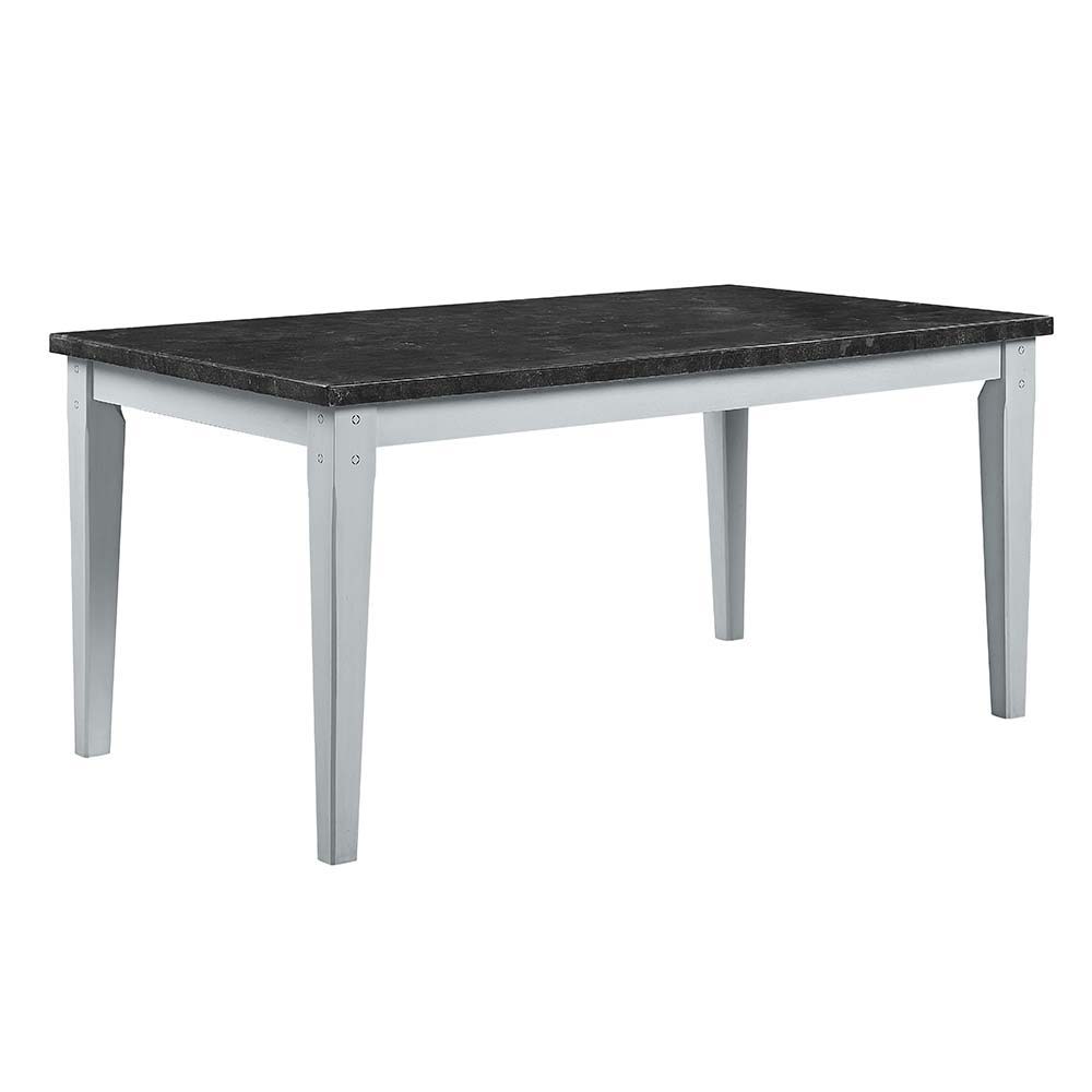 Lanton - Mesa de comedor - Mármol y acabado blanco antiguo