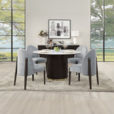 Clayten - Mesa de comedor redonda con mármol - Tapa de mármol blanco natural y acabado Espresso