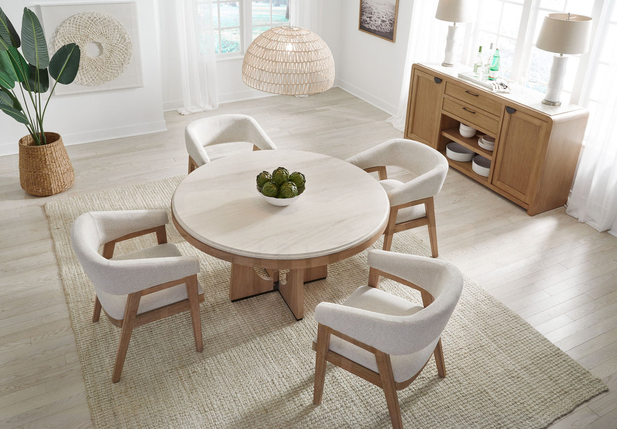 Mesa de comedor redonda Escape - Roble natural barnizado / Ribete de metal negro