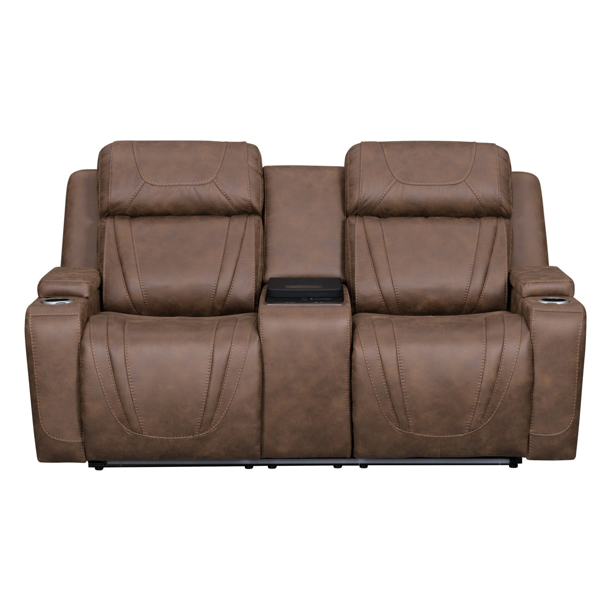 Carrow - Loveseat With Power Headrest, Footrest & Cooler, Massage, Stereo - Brown
