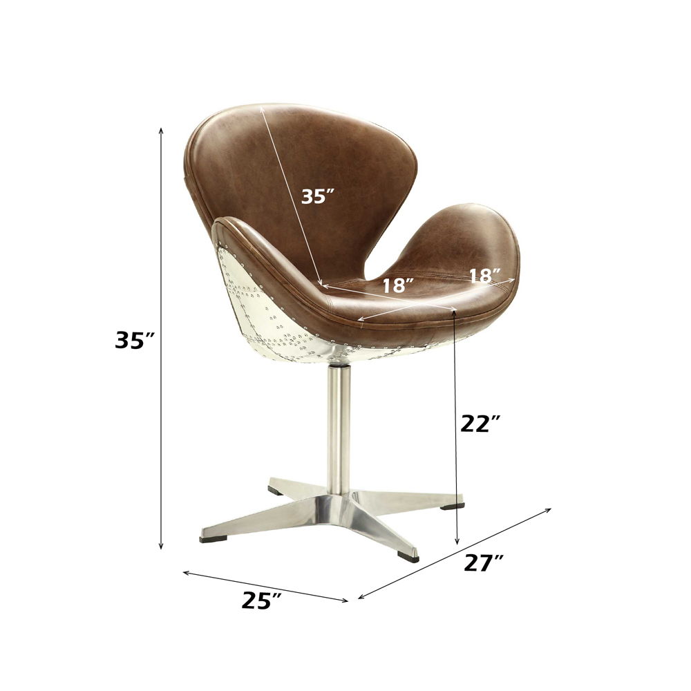 Brancaster - Sillón ocasional - Cuero de plena flor marrón retro y aluminio
