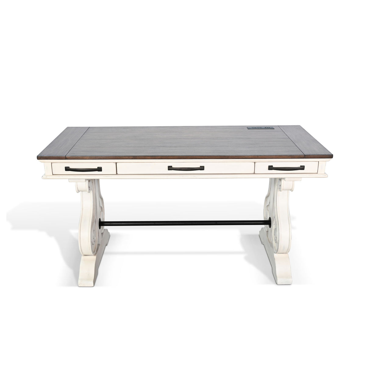 Pasadena - Desk With Power Strip - White / Dark Brown