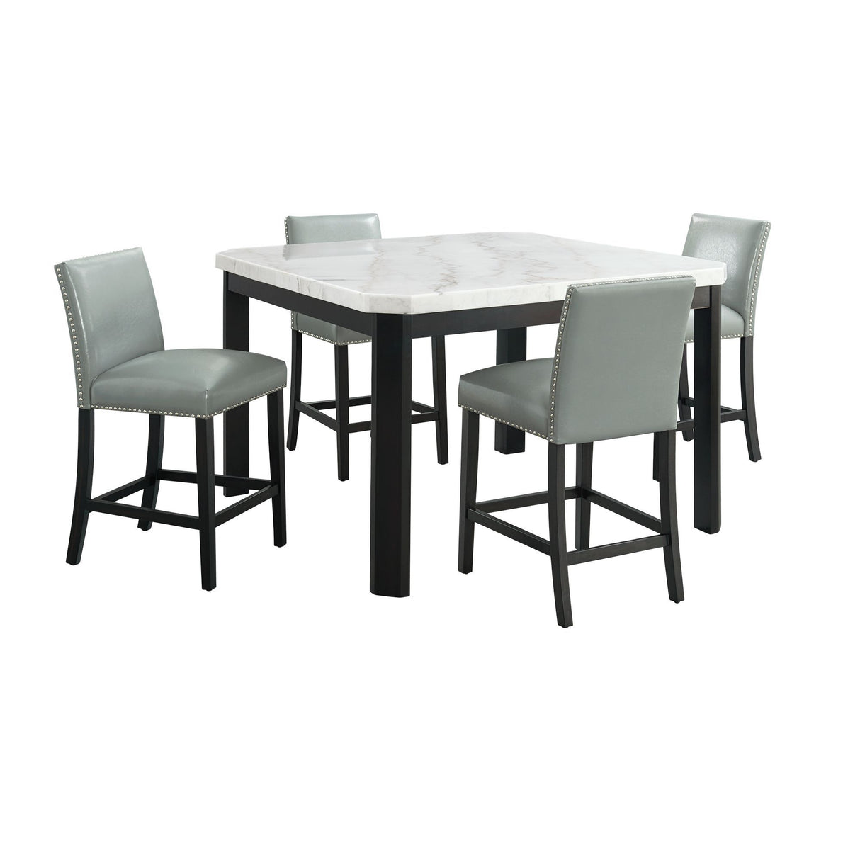 Francesca - Juego de Comedor Cuadrado de Altura de Mostrador de 5 Piezas (Mesa y Cuatro Sillas) - Mármol Blanco