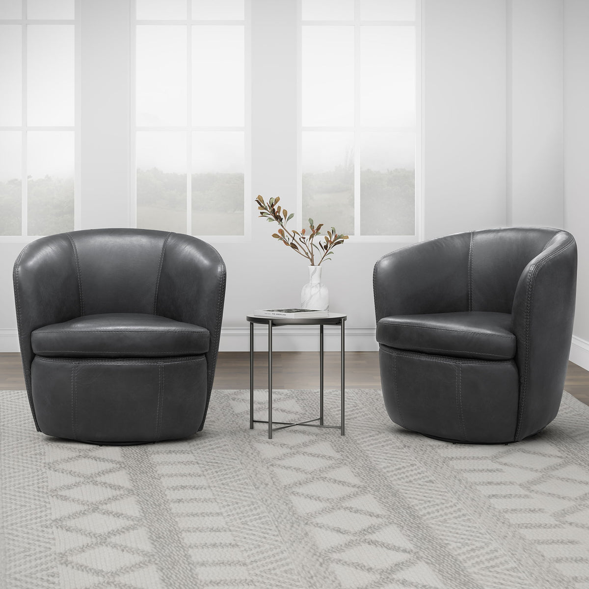 Barolo - Sillón giratorio de club de cuero 100% italiano (Juego de 2)