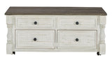 Havalance - Lift Top Cocktail Table with Storage Drawers - White / Gray