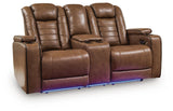 Gruaro - Sofá biplaza reclinable eléctrico con consola / Reposacabezas ajustable - Ámbar