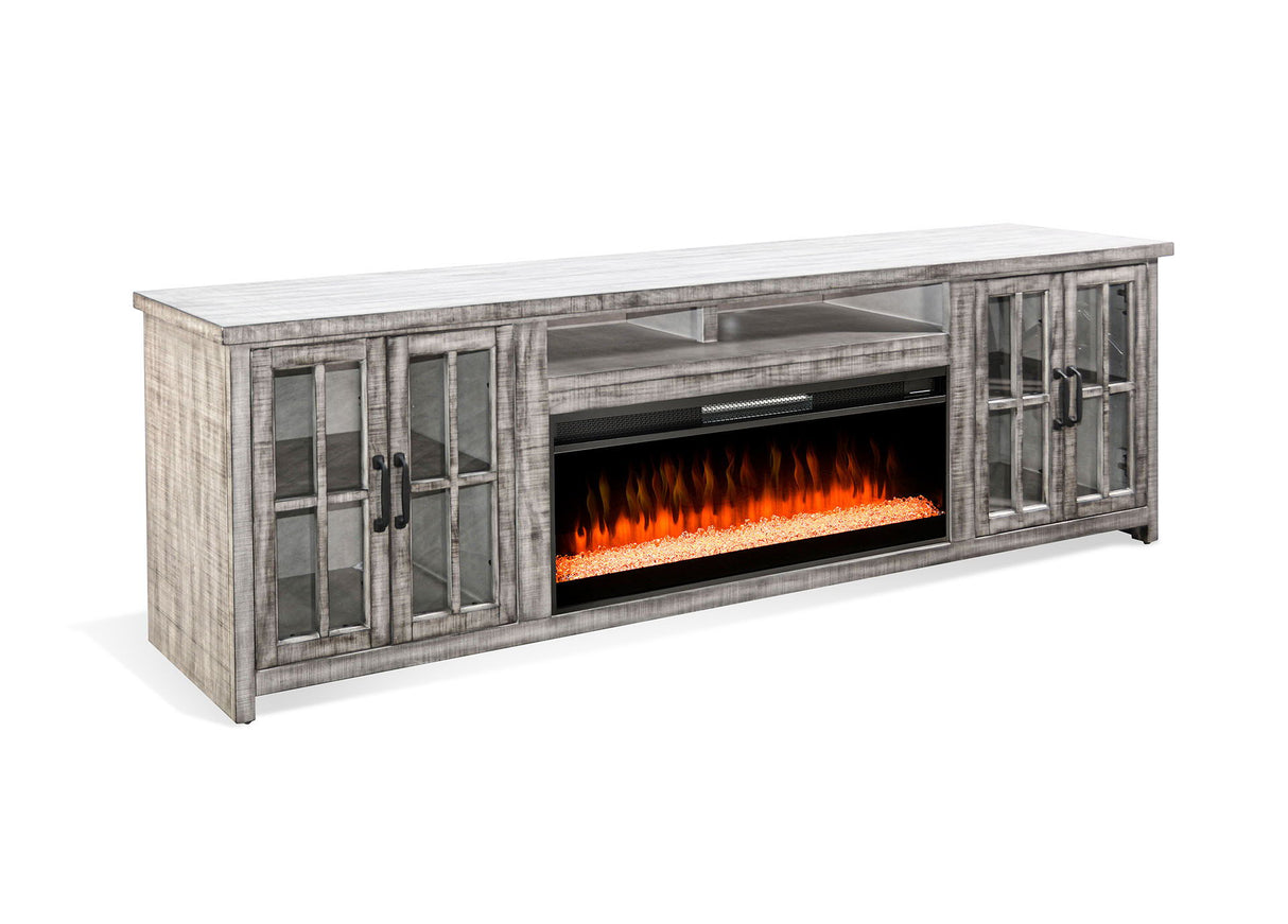 98" Media Console With Faux Crystals Electric Fireplace Insert