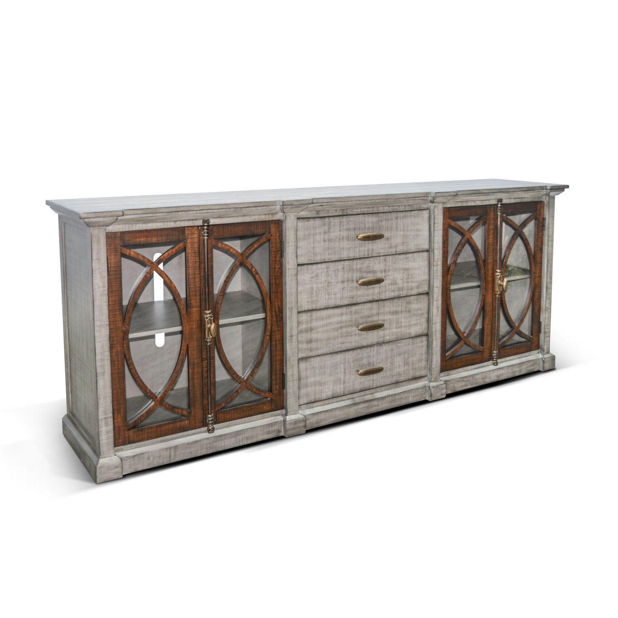 Homestead Hills - Media Console Long - Tobacco Leaf / Alpine Gray