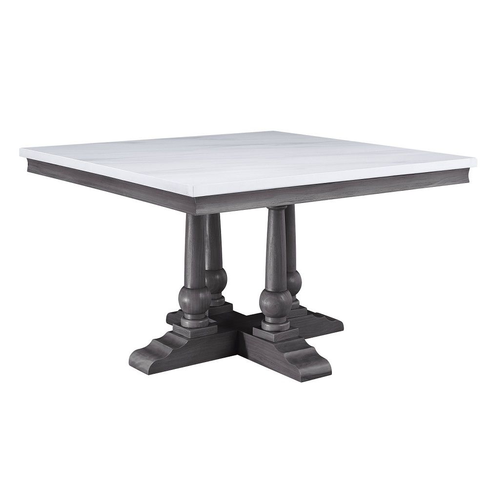 Yabeina - Mesa de Comedor - Cubierta de Mármol y Acabado Roble Gris - 30"