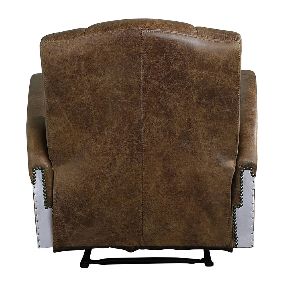 Brancaster - Sillón Reclinable - Piel de Grano Superior Marrón Retro y Aluminio