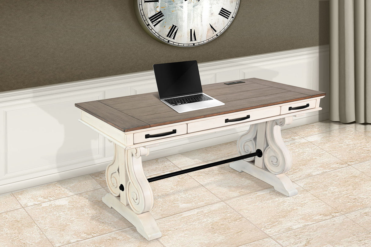 Pasadena - Desk With Power Strip - Buckskin / Marble White