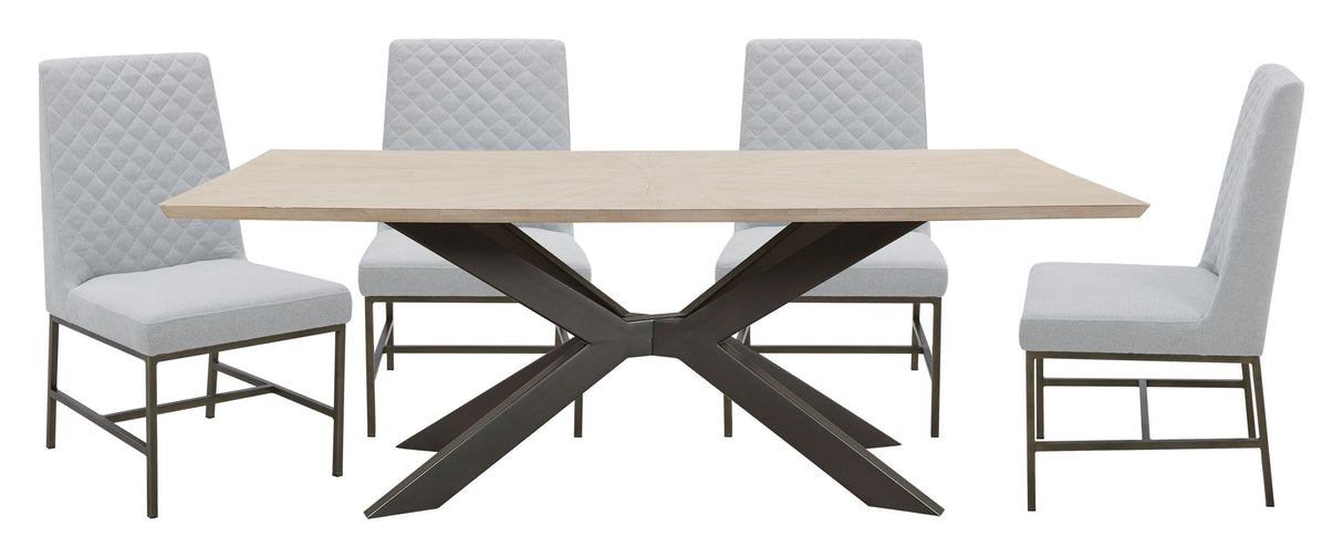 Crossings - Rectangular Dining Table With 4 Upholstered Chairs - Natural & Pearl Silver