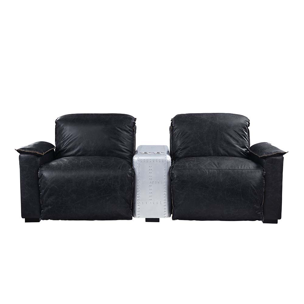 Misezon - Sillón reclinable - Cuero flor negro y aluminio