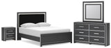 Zuraleus - 4 Pc. - Queen Upholstered Bed With Roll Slats, Dresser, Mirror And Nightstand - Black