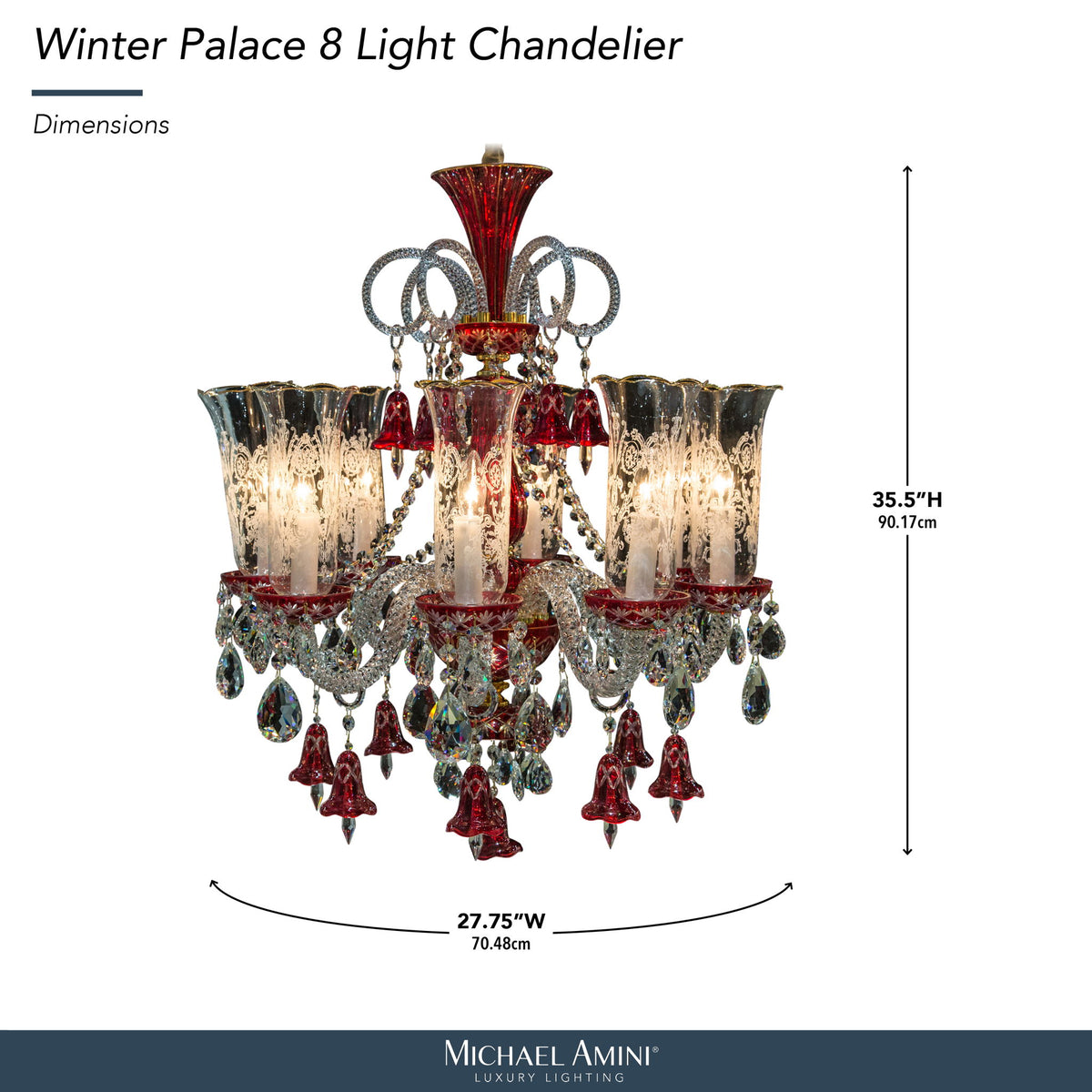Michael Amini Lighting - Winter Palace 8-Light Traditional Crystal Chandelier - Ruby Red / Silver