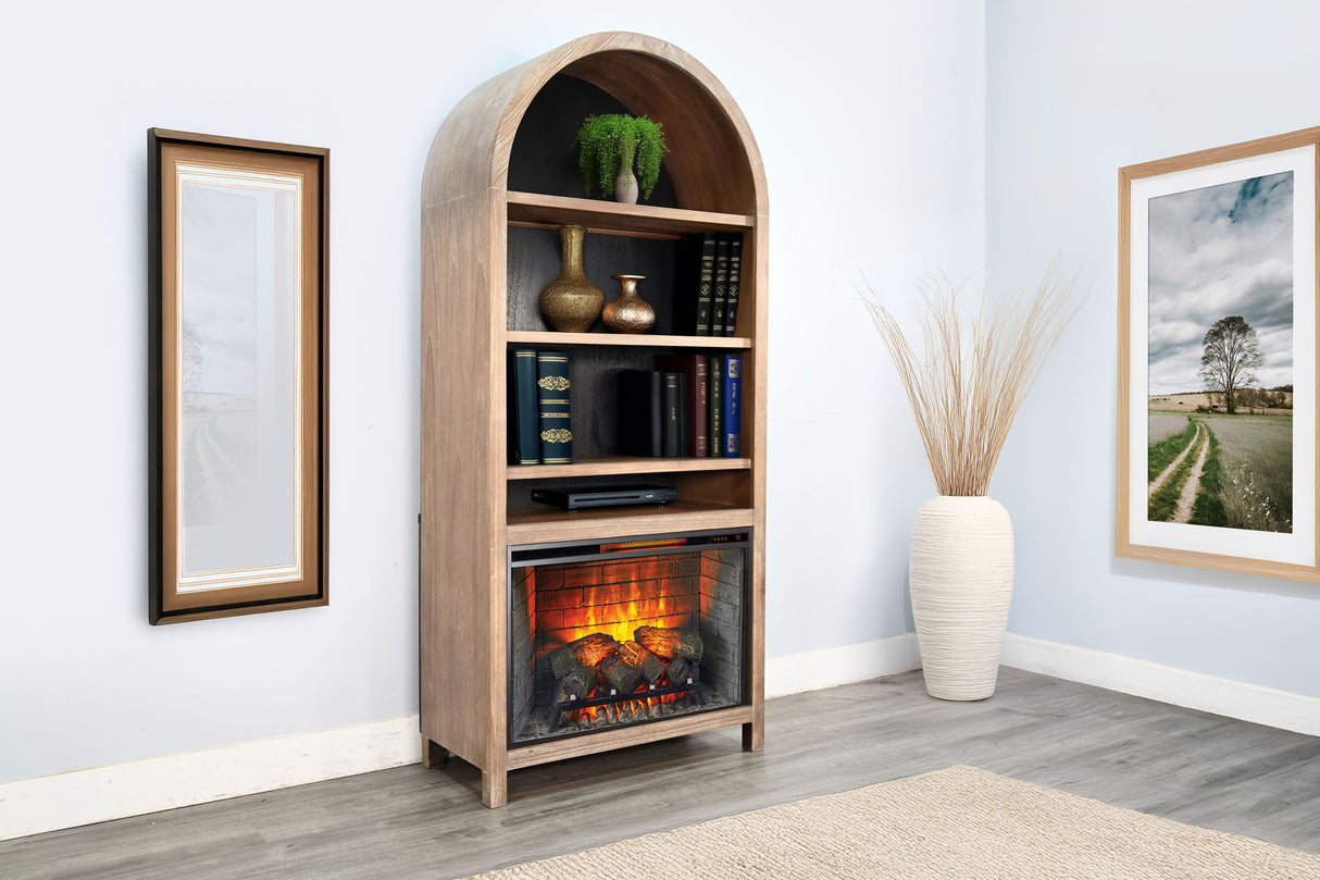 Arched Bookcase With Electric Fireplace