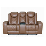 Dorian - Reclining Leather Loveseat With Power Headrest, Footrest And Cooler - Brown