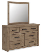 Oliandon - 3 Pc. - Queen Panel Storage Bed, Dresser And Mirror - Light Brown