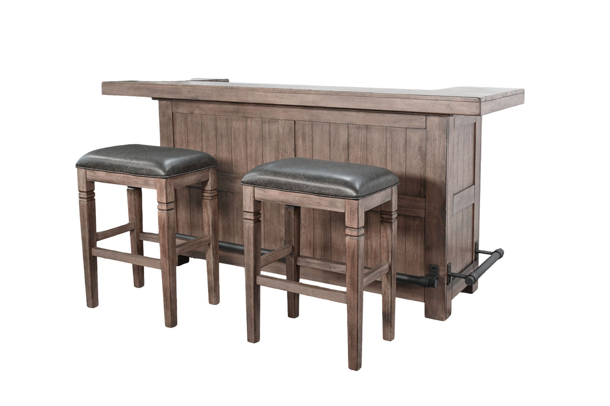 80" Traditional Wood Home 3 Piece Bar Set With Backless Stools - Buckskin