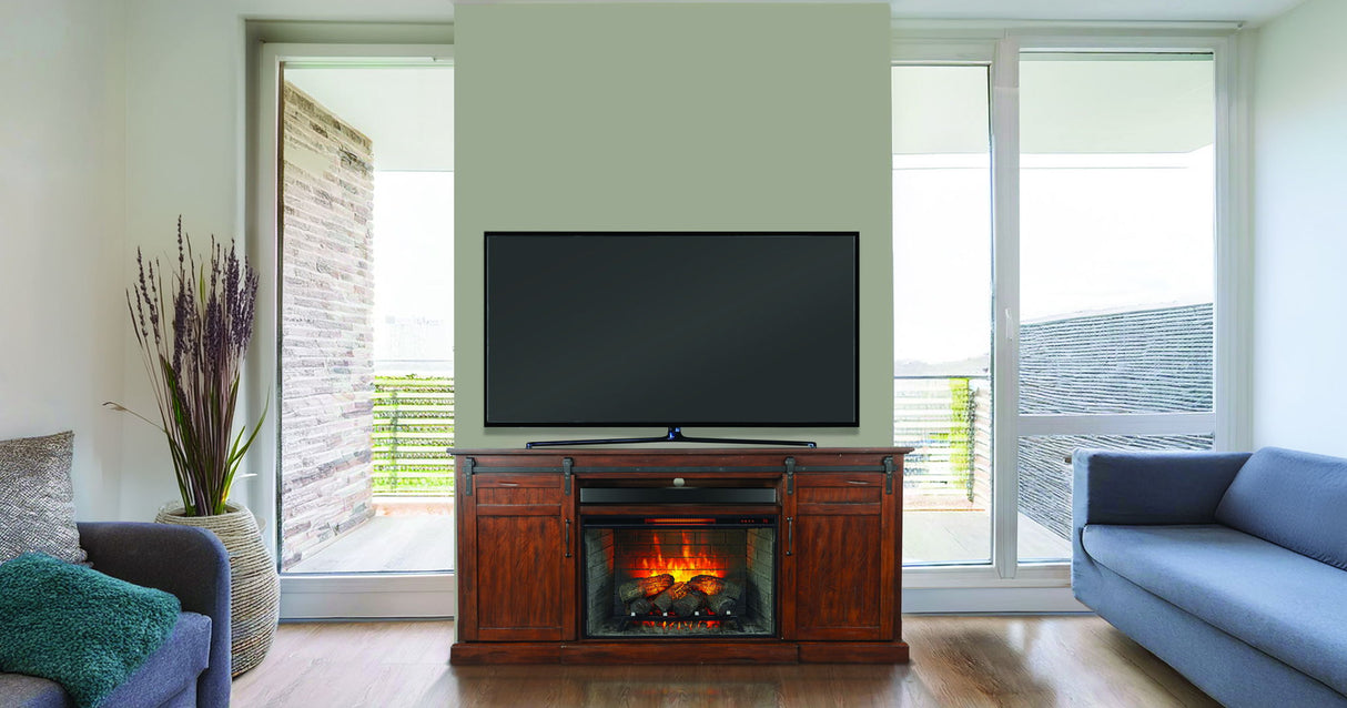 78" Barn Door Media Console With Electric Fireplace