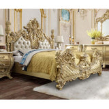 Cabriole - Cama King Oriental - Tapizado en Poliuretano Dorado Claro y Acabado en Oro