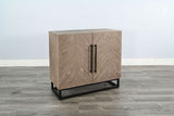 Armario decorativo de madera con puertas de chevrón y base de metal - Trigo