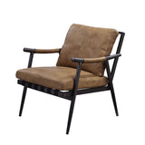 Anzan - Sillón decorativo - Cuero de grano superior color castaño Berham y acabado de hierro mate