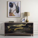 Payo - Mueble Consola - Roble Estampado Mármol Negro Champán