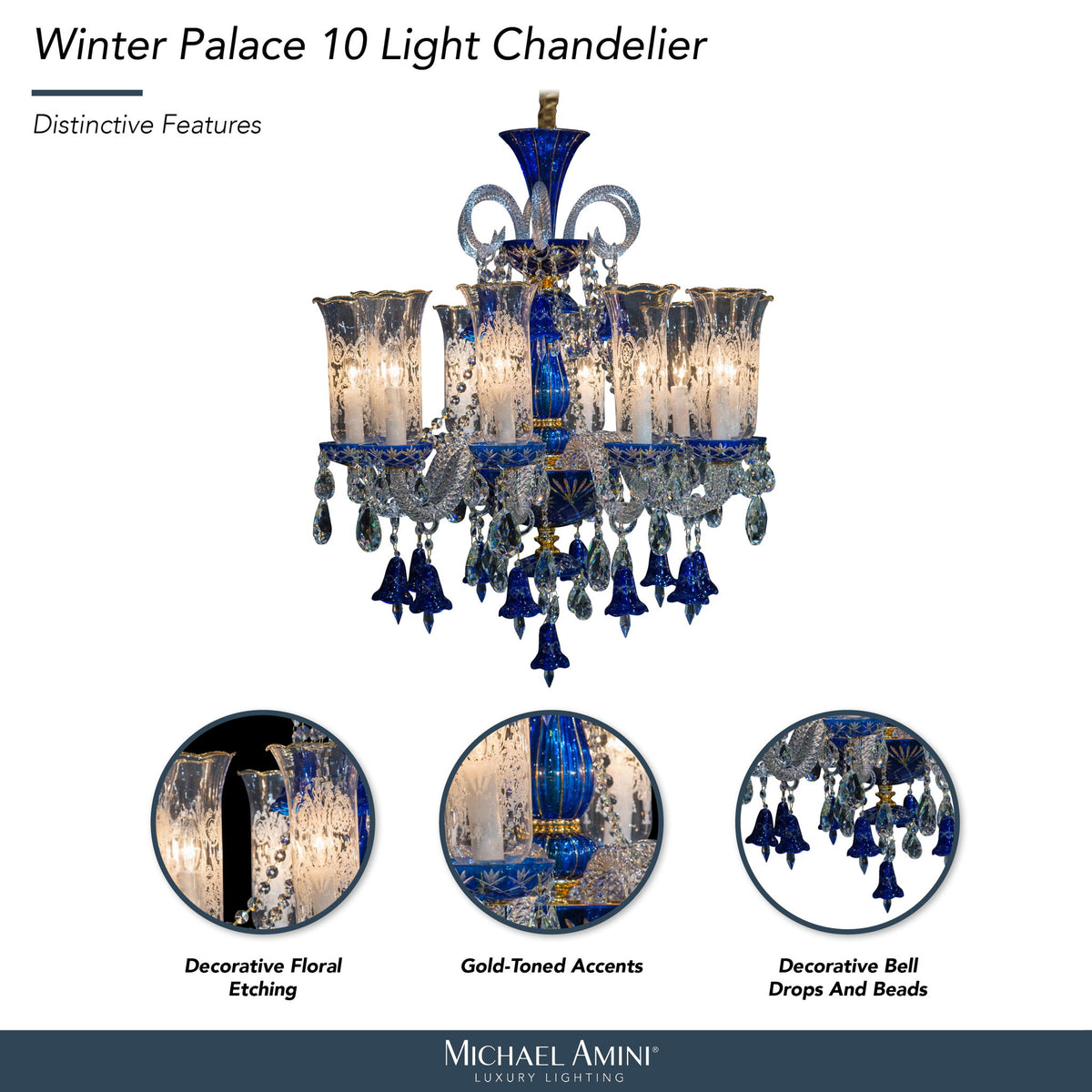 Michael Amini Lighting - Winter Palace 10-Light Traditional Crystal Chandelier - Royal Blue / Silver