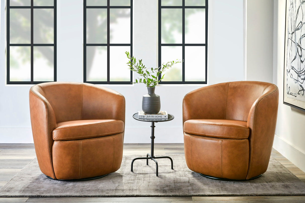 Barolo - 100% Italian Leather Swivel Club Chair (Set of 2)