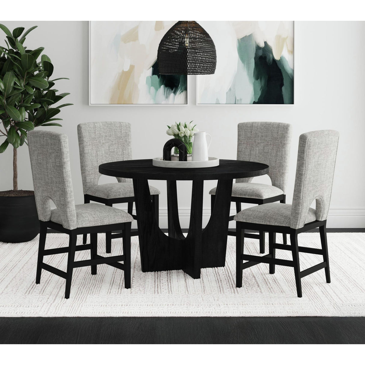 Oregon - Juego de comedor de 5 piezas a la altura de la encimera (mesa redonda para encimera y cuatro sillas)