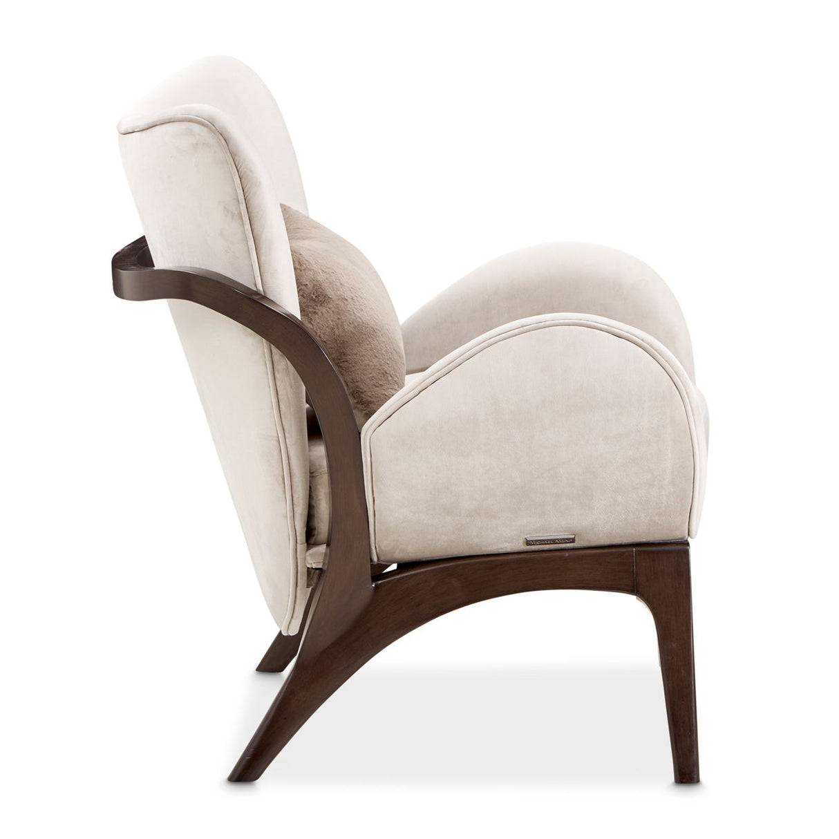 Camellia Field - Velvet Accent Chair - Beige / Dark Brown