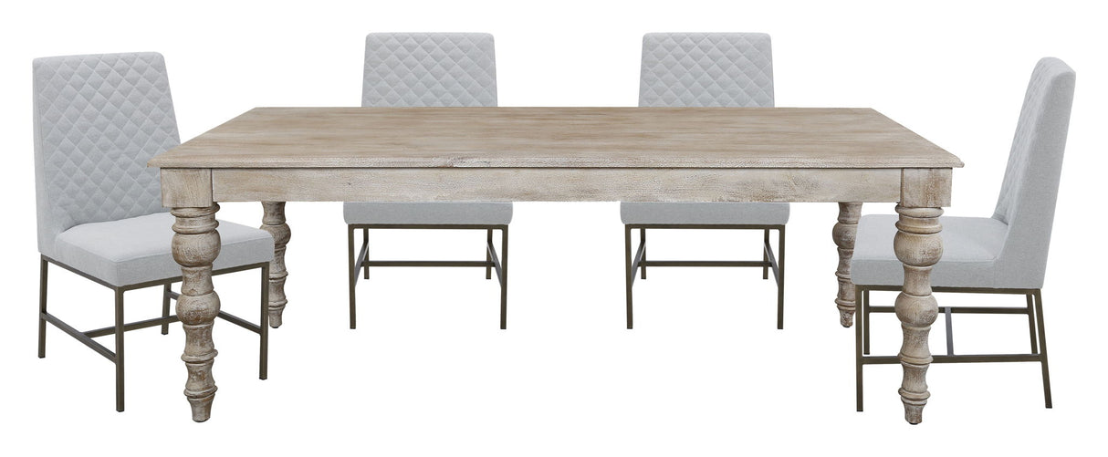 Crossings - Rectangular Dining Table With 4 Upholstered Chairs - Whitewash & Pearl Silver