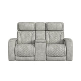 Prime Time - P3 Loveseat With Console, 7 Colors Led, Cup Holders And Wireless Charger Controller - Leather Gel Light Gray