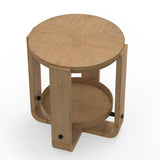Escape - Mesa auxiliar redonda con estante - Roble natural barnizado / Detalles de metal negro