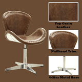 Brancaster - Sillón - Cuero de grano superior marrón retro y aluminio - 83.82 cm