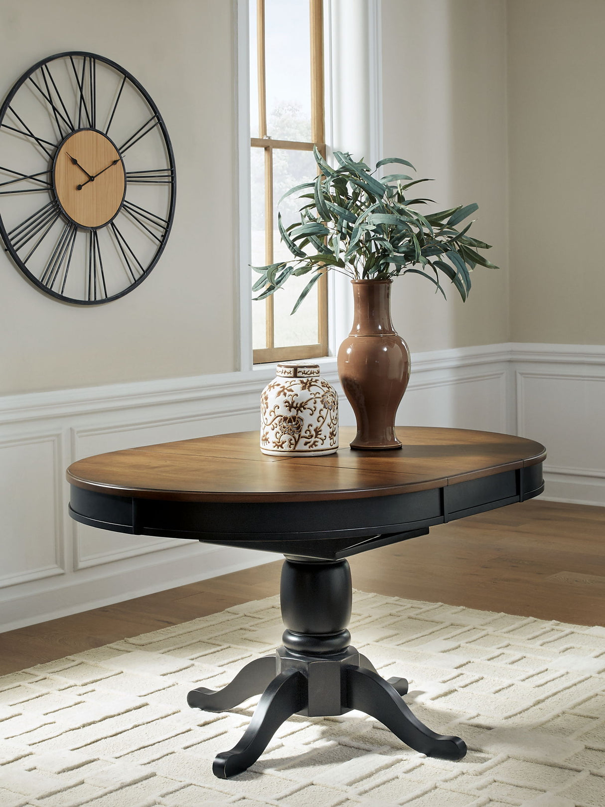 Clorazi - Mesa de comedor ovalada con extensión tipo mariposa - Negro/Marrón