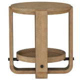 Escape - Mesa auxiliar redonda con estante - Roble natural barnizado / Detalles de metal negro