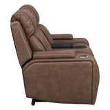 Carrow - Loveseat With Power Headrest, Footrest & Cooler, Massage, Stereo - Brown