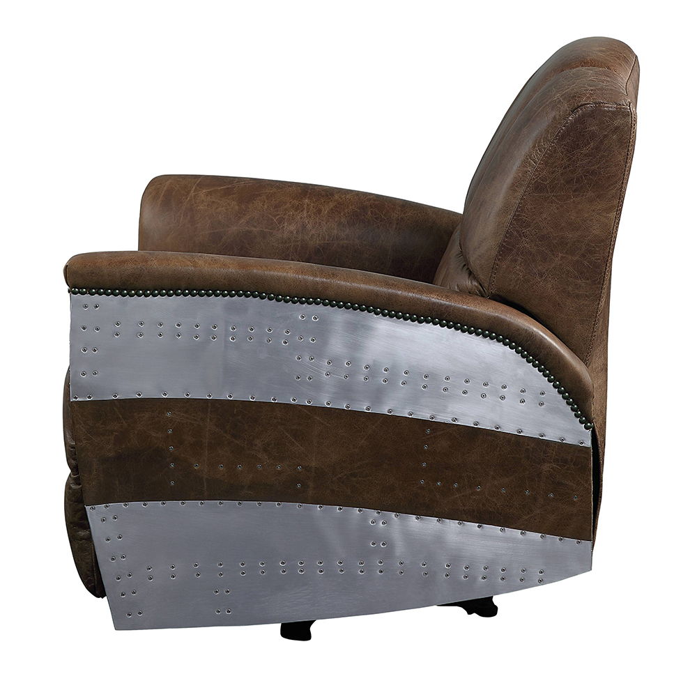 Brancaster - Sillón Reclinable - Piel de Grano Superior Marrón Retro y Aluminio